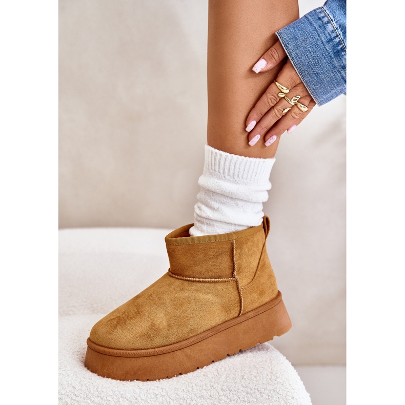 News Sněhové boty s nízkým dámským na platformě izolované velbloudí kožešinou hnědý 3