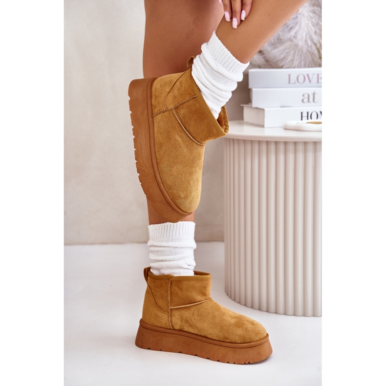 News Sněhové boty s nízkým dámským na platformě izolované velbloudí kožešinou hnědý 4