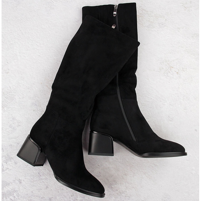 Černé semišové dámské kozačky s blokem Filippo DKZ6603 černá 1 Černé semišové dámské kozačky s blokem Filippo DKZ6603 černá 1