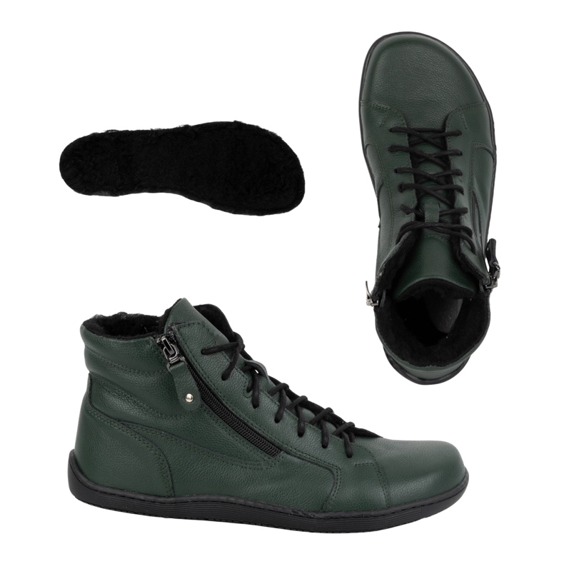 Olivier Dámské barefoot zimní kožené boty 1261 zelená 1