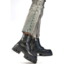 Dámské kožené dělnice na platformě, černá GD-TL56B 2