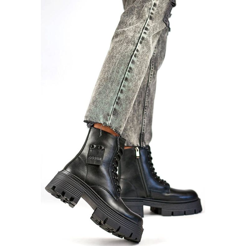 Dámské kožené dělnice na platformě, černá GD-TL56B 2