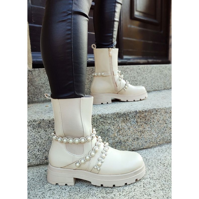 Dámské Chelsea kozačky s perlami, béžová 58090-1BE béžový 1