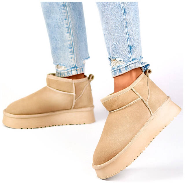 Dámské kožené kotníkové boty, semišové sněhule, béžové XF-159L.BE béžový 2 Dámské kožené kotníkové boty, semišové sněhule, béžové XF-159L.BE béžový 2