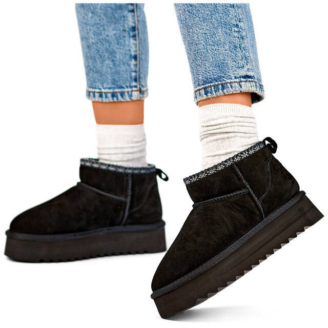 Kožené dámské semišové sněhule, černé YU9001B černá 1