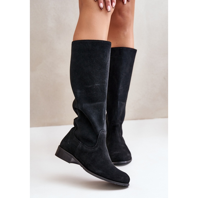 Lewski Shoes Semišové dámské kozačky do půli lýtek s levým zipem 3616 černá černý 2