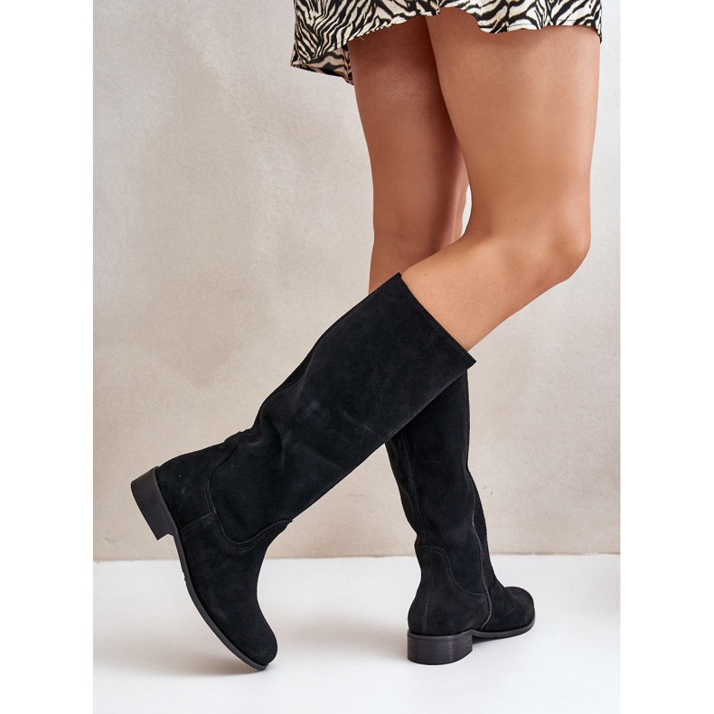 Lewski Shoes Semišové dámské kozačky do půli lýtek s levým zipem 3616 černá 1