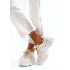 Jezzi Dámské kožené sportovní tenisky se silnou podrážkou, bílé a zlaté bílý 3