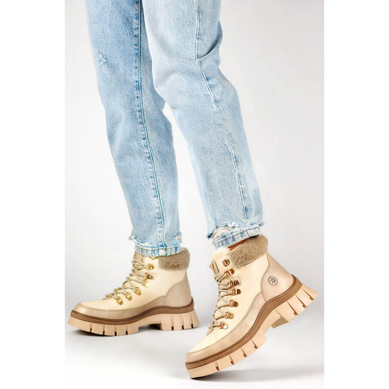 Dámské zateplené kozačky, béžové CC-44CREM béžový 2