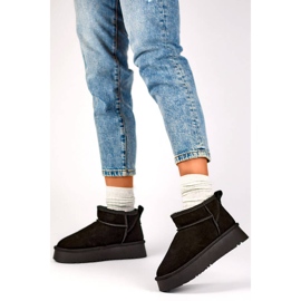 Kožené dámské semišové sněhule, černé XF-159B černá 2