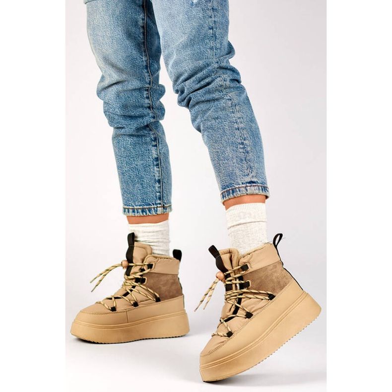Dámské šněrovací sněhule se silnou podrážkou, béžová 24-72302BE béžový 1