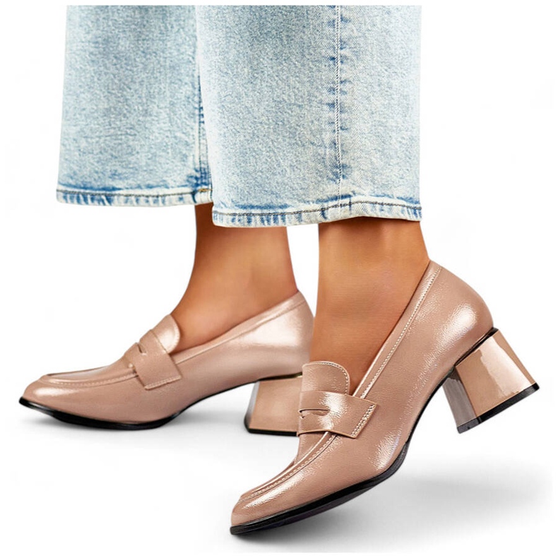 Dámské béžové lakované boty na vysokém podpatku GD-FL471BE béžový 1