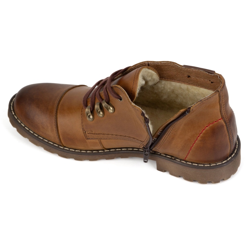 Olivier Pánské krátké zimní kožené boty, 963MP, červené béžový 1