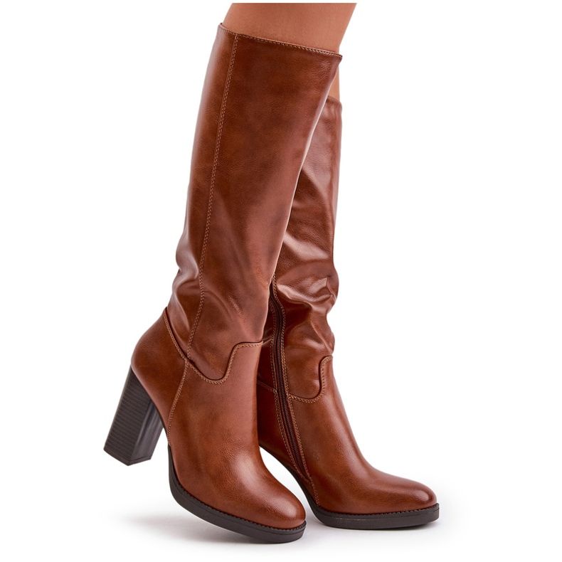 Dámské boty na ekologickém příspěvku před kolenem velblouda hnědý 11