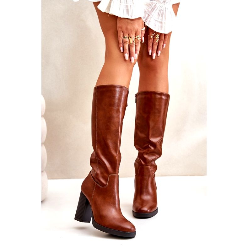 Dámské boty na ekologickém příspěvku před kolenem velblouda hnědý 6