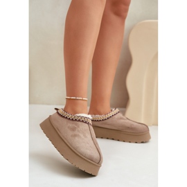 Sněhule na platformě s výšivkou, tmavě béžová tamilda béžový 1