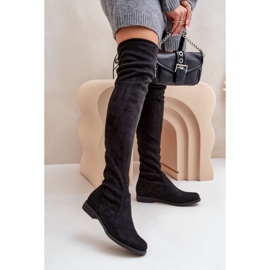 Kozačky na plochém podpatku nad kolena vyrobené z ekologického semiše, Black Linnithia černá 2 Kozačky na plochém podpatku nad kolena vyrobené z ekologického semiše, Black Linnithia černá 2