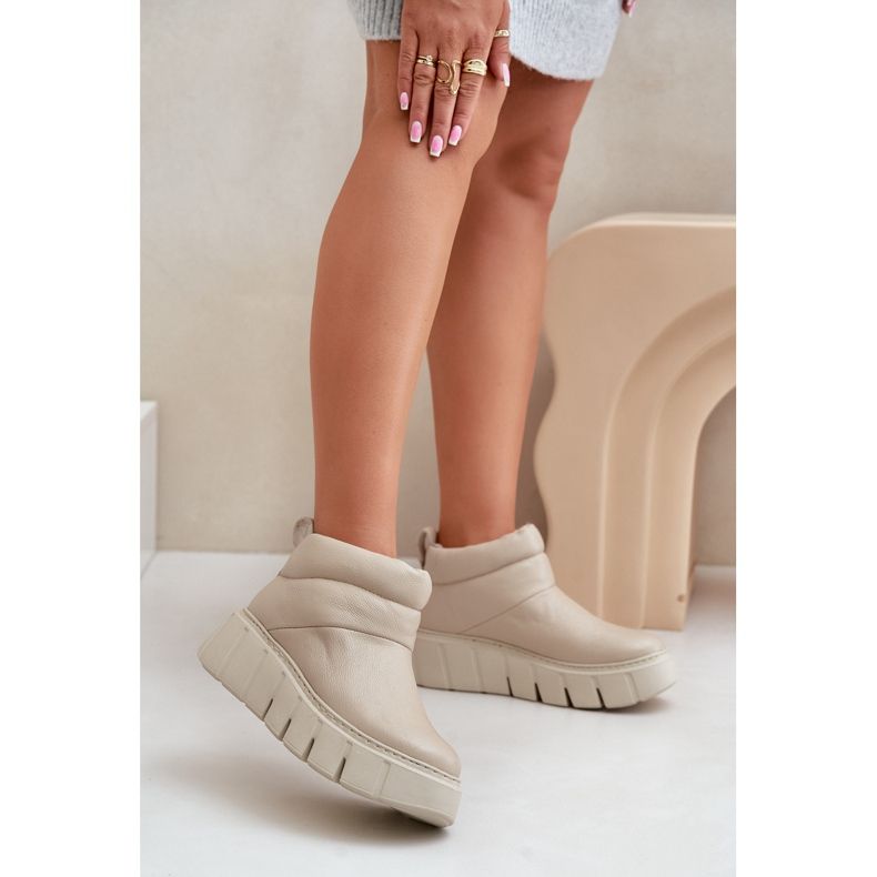 Kožené boty Zazoo 60470 zateplené vlnou na světle béžové platformě béžový 2