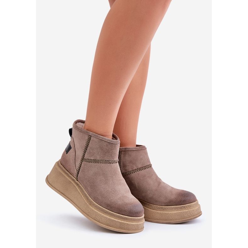 Kožené semišové sněhule na platformě a klínku Maciejka 06769-02 tmavě hnědá hnědý 1