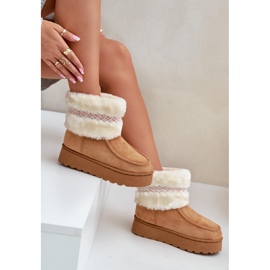 Dámské sněhule na platformě s kožešinou a vzorem Camel Deepanti hnědý 2