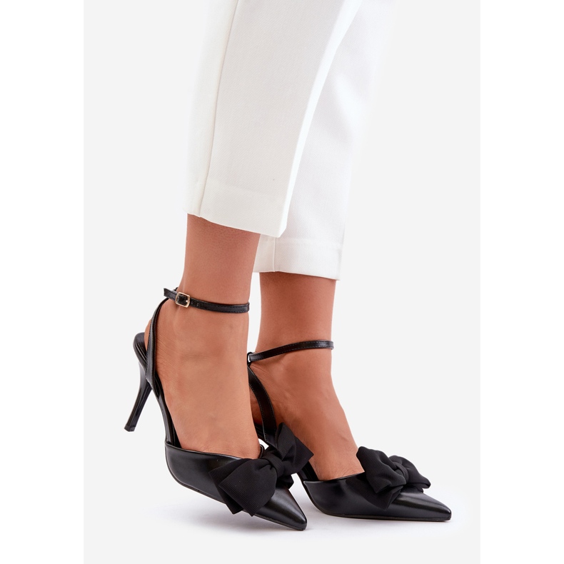 Vysoké podpatky z eko kůže s mašlí, černá Volamia 1