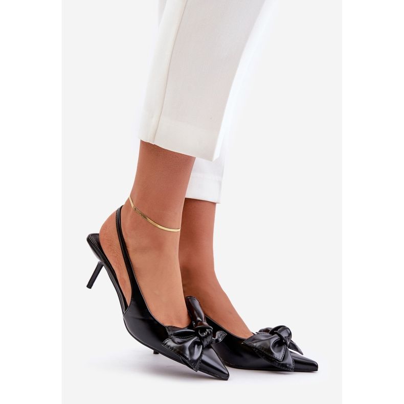 Černé vysoké podpatky z eko kůže s mašlí Emirenna černá 1