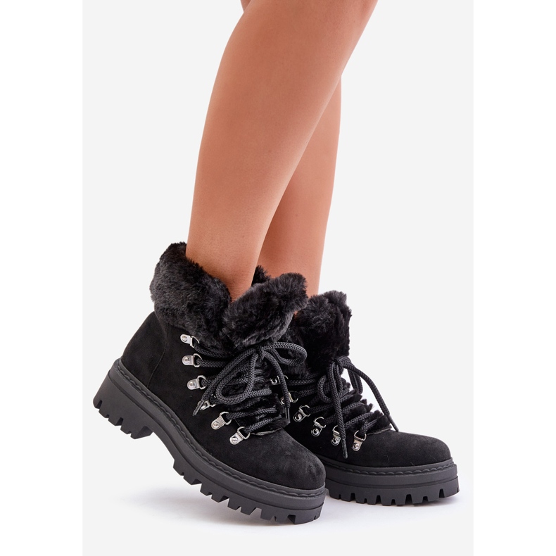 Dámské šněrovací pastičky s kožešinou, černá vaminia 1 Dámské šněrovací pastičky s kožešinou, černá vaminia 1