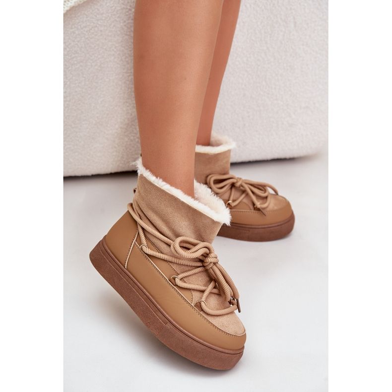 Dámské boty do sněhu na platformě zateplené kožešinou Camel Aziara béžový 1
