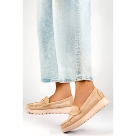 Dámské mokasíny se silnou podrážkou, béžový semiš 24-21338BE 2