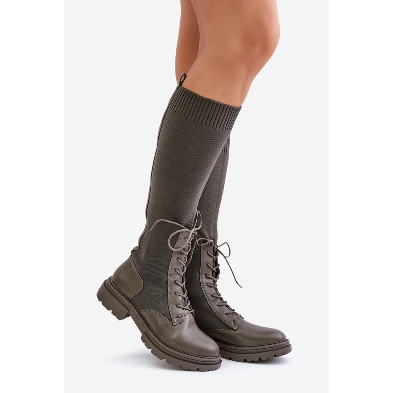 Nazouvací kozačky s ponožkovým svrškem, tmavě zelený Iranel zelená 1