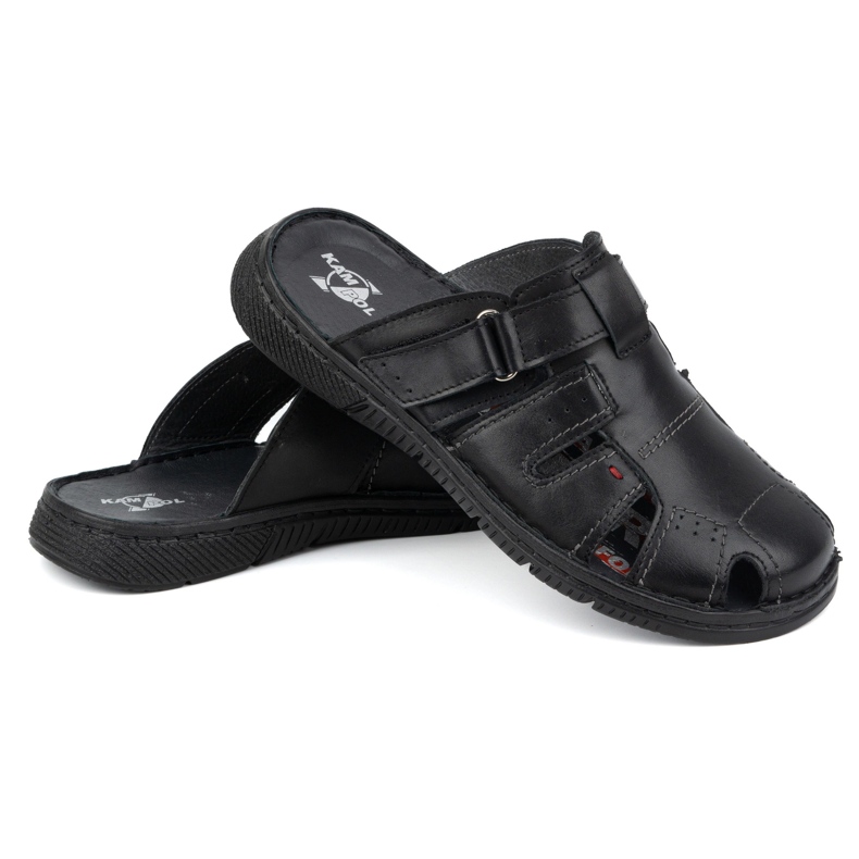 Pánské kožené pantofle KAMPOL Polskie stogie 221KAM černé černá 2 Pánské kožené pantofle KAMPOL Polskie stogie 221KAM černé černá 2