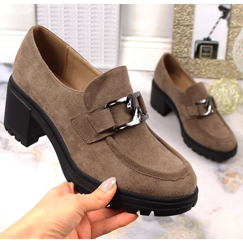 Semišové vysoké podpatky s řetízkem Vinceza W JAN177B hnědý 1