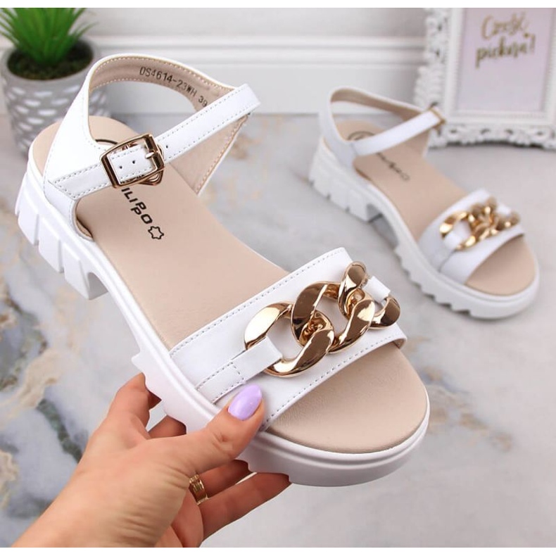 Kožené sandály s řetízkem Filippo W DS4614 bílý 1