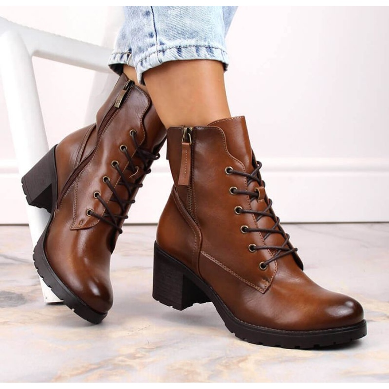 Potocki W WOL177B velbloudí kotníkové boty na vysokém podpatku a platformě hnědý 2