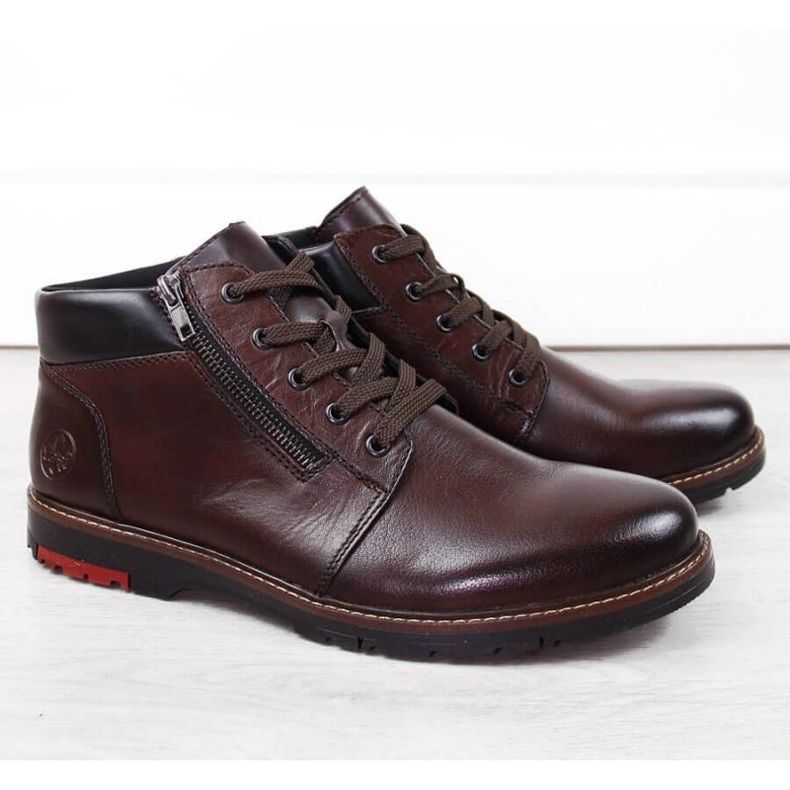 Pohodlné kožené kozačky zateplené vlnou Rieker M RKR625 hnědé hnědý 1