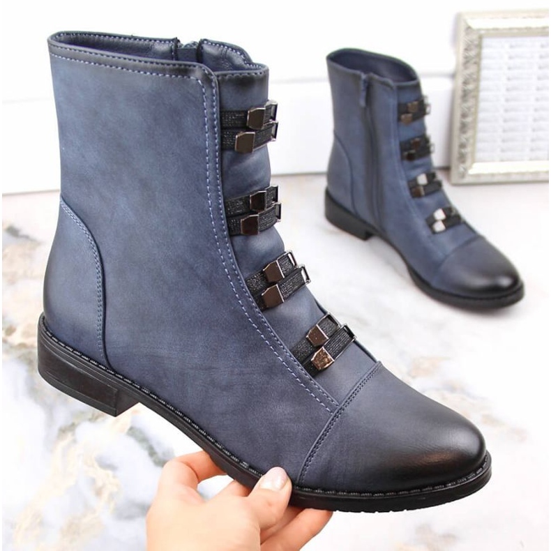 Zateplené kotníkové boty na plochém podpatku Jezzi W JEZ260C, modré modrý 1