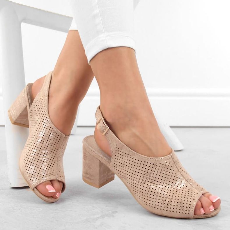 Potocki W WOL156C semišové sandály na vysokém podpatku, béžové 2