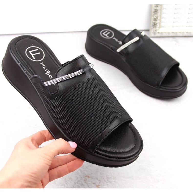 Filippo W PAW538A černé kožené klínové muly černá 1