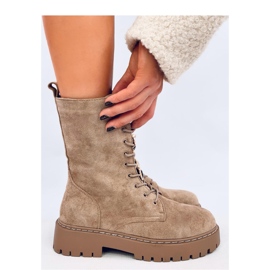 Šněrovací kozačky Centro Khakisuede s motýlkem - Inello béžový 1