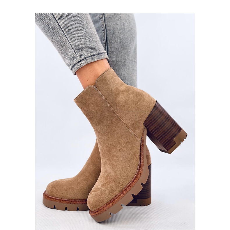 Kotníkové boty na vysokém podpatku s chráničem béžový 1