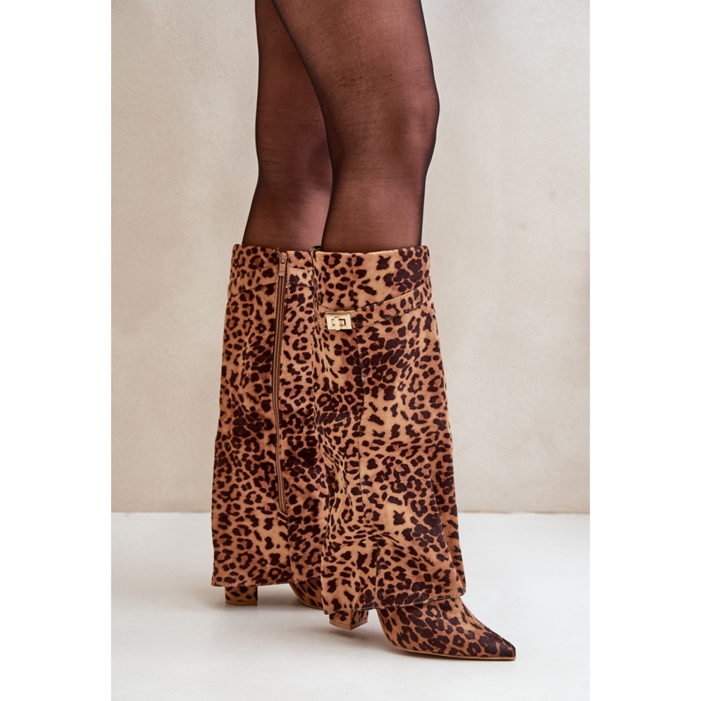 Model 9501A hnědé leopardí boty hnědý 1