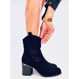 Dámské prolamované semišové černé kovbojské boty černá 2 Dámské prolamované semišové černé kovbojské boty černá 2