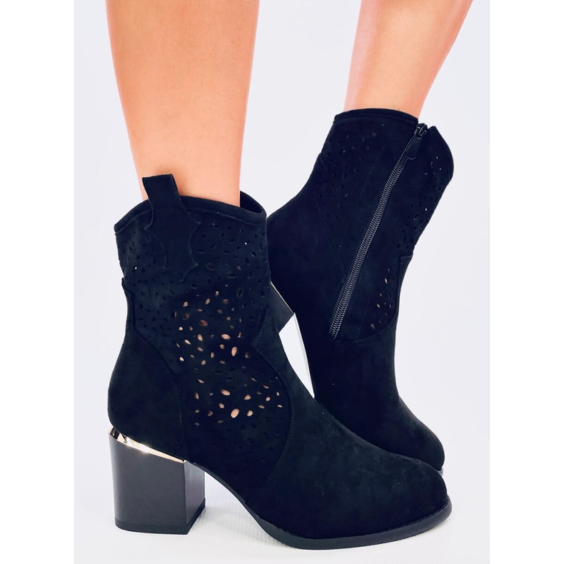 Dámské prolamované semišové černé kovbojské boty černá 1 Dámské prolamované semišové černé kovbojské boty černá 1