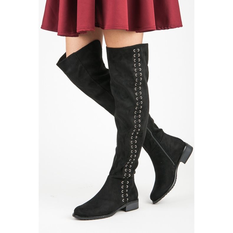 Ideal Shoes Kozačky s ozdobným zavazováním černá 2