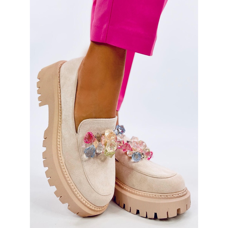 Dámské mokasíny na platformě s kamínky, béžové béžový 1 Dámské mokasíny na platformě s kamínky, béžové béžový 1