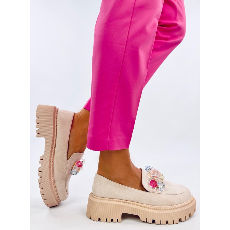 Dámské mokasíny na platformě s kamínky, béžové béžový 2 Dámské mokasíny na platformě s kamínky, béžové béžový 2