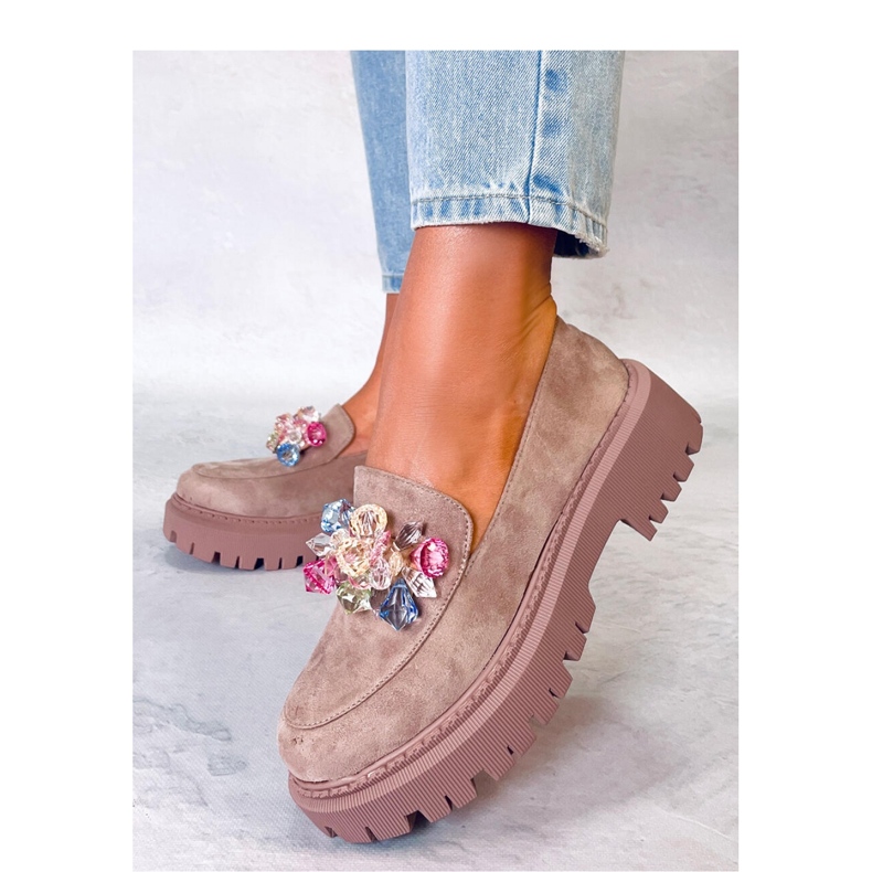 Seastar Dámské mokasíny na platformě s béžovo-khaki kamínky béžový 1