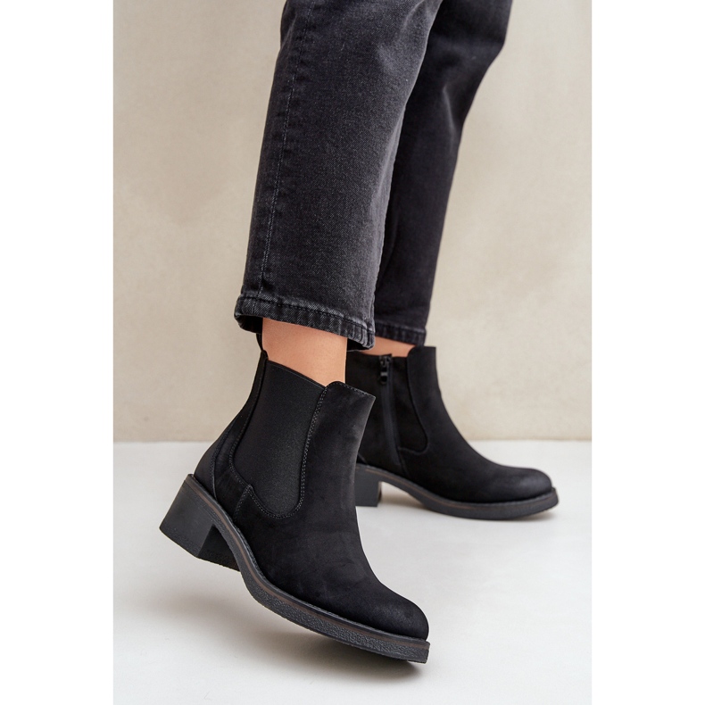 Dámské Chelsea Boots teplé nízké podpatky na zip černé černý 1