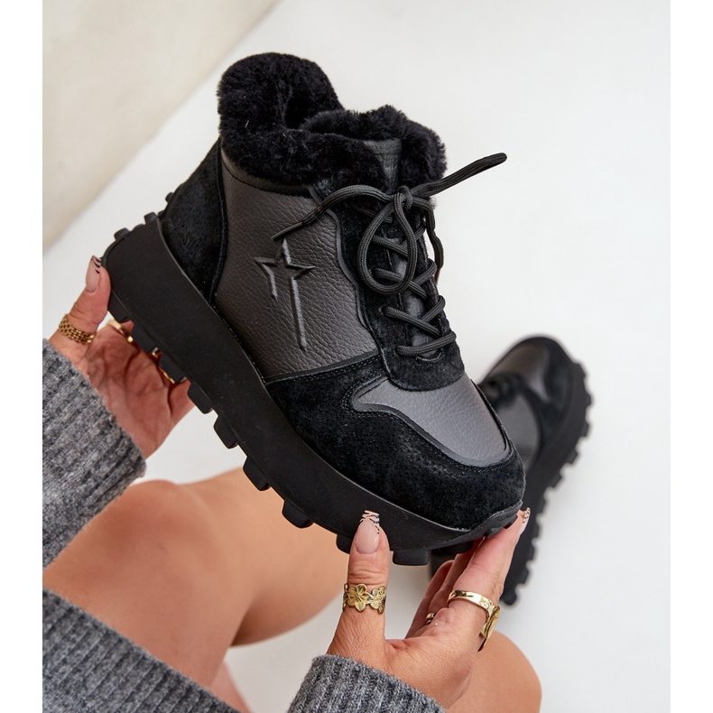 Dámské kožené tenisky Trapper s kožíškem na platformě Big Star OO274A329 Černá 2