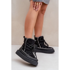 Dámské sněhule s výšivkou na platformě, černé černý 2